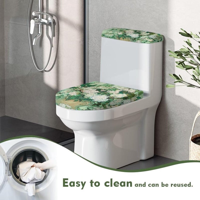 CREAMIC Van Gogh White Rose Toilet Lid Cover and Tank Lid Cover Machine Wash Bathroom Super Soft Toilet Lid Cover Set Seat Covers Fits Most Lids for Accessories Decor - Image 4